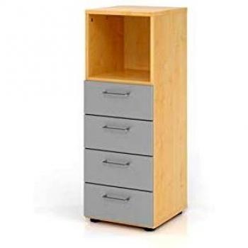 Mcbuero.de Regal 3OH 40x42x110cm 4 Schübe BS Ahorn/Silber