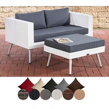 CLP Gartensofa MOLDE 2er mit Fußhocker I Polyrattan I Loungeset I Weiß