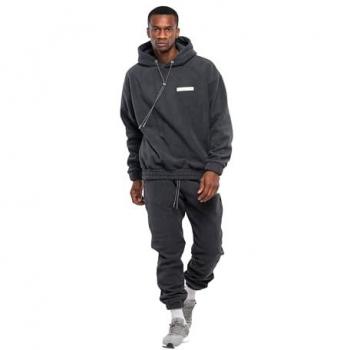 Tom Barron Männlicher Oversize-Fleece-Sweatshirt-Hosenanzug Dunkelgrau