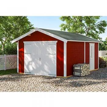 Holzgarage Varberg 1, 45 mm, 370 x 525 cm, dunkelrot
