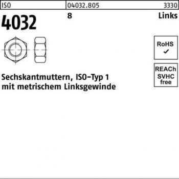 Dado esagonale M12 sinistro ISO 4032 LH 8