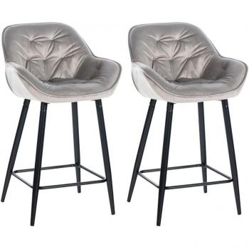 Seggiolini Bar 100004160 – Set 2 con Rivestimento Velluto Grigio e Stretto di Metallo Nero