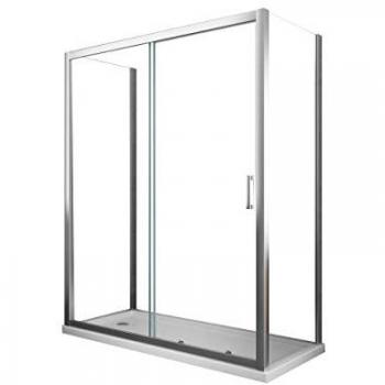 Cabina ducha vidrio templado 6mm altura 190cm con dos paredes fijas y puerta corredera reversible de 155-160 cm