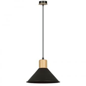 Lampadario Nordico 1 Luce Rowen in Acciaio Nero e Legno