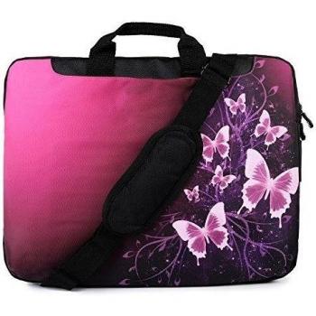 Bolso bandolera para portátil TaylorHe de 15 (39.6cm) con diseño de mariposas y chispas en tonos rosas, equipado con bolsillos laterales para acc