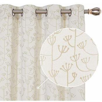 Deconovo Heat‑Proof Privacy Drapes – Floral Jackfruit, 55×110, Light Khaki