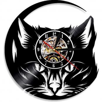 Vinyl Record Cat Wall Clock with LED