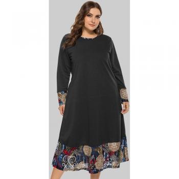 Moda Retro en Tallas XL: Vestido Largo Otoño-Invernal con Mangas Largas – 5XL/4XL/3XL