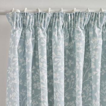 Brooke Floral Pencil Pleat Curtains in Duckegg