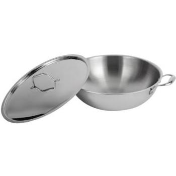 32cm Triply Stainless Steel Cooking Wok with Lid