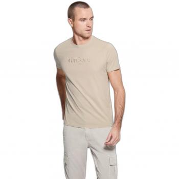 Maglietta Guess Classic Pima Ricamata, Beige, M Uomo