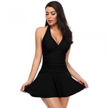 Maillot de Bain Femme SHEKINI 1 Pièce Vintage Col en V avec Jupette