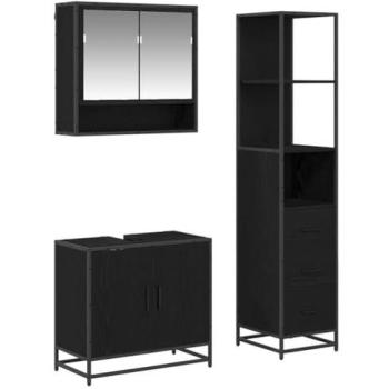 Suite bagno 3 pezzi, legno noce nero strutturato