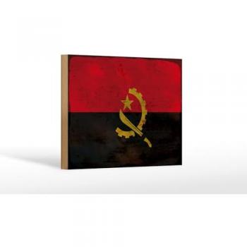 Flagge Angolas Holzschild 18x12 cm Rostoptik