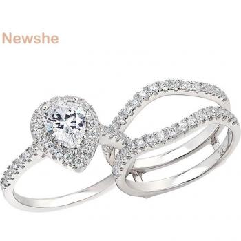 Pear Cut AAAAA CZ Engagement Ring Set in 925 Sterling Silver
