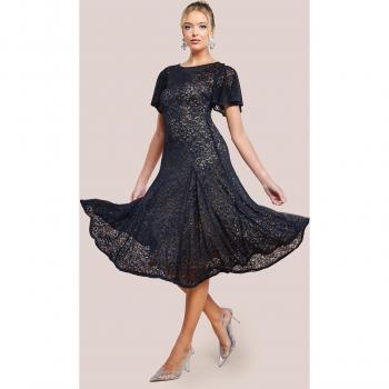 Goddiva Women's Black Lace Flutter Sleeve Dress