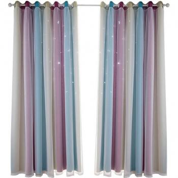 Cortina de Dormitorio con Diseño de Estrellas en Gradiente