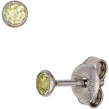 JOBO Ohrstecker rund 925 Sterling Silber rhodiniert 2 Zirkonia grün