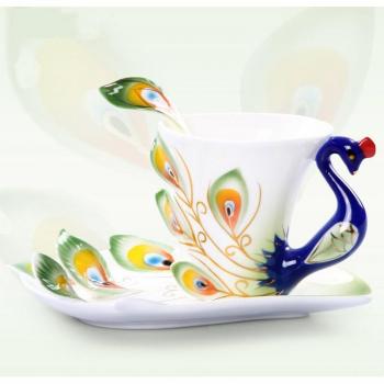 Tasse de Thé Paon avec Soucoupe