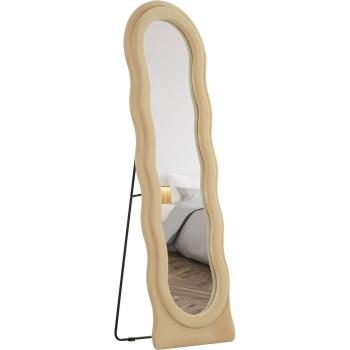 Reflejo de Estilo HOMCOM Espejo de 160x50 cm, Marco Ondulado y Tela de Terciopelo Beige