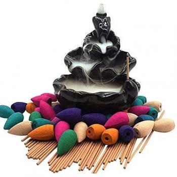 Aromatherapy Waterfall Lotus Incense Set – 40 Cones, 50 Sticks