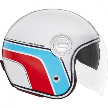 NOX Motorradhelm JetHelm NEO‑RETRO HERITAGE – Weiß/Blau/Rot