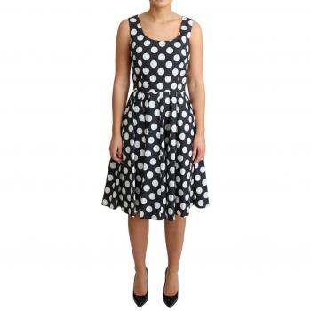 Abito A Pois Bianchi In Cotone Nero