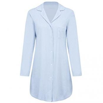 Nachthemd VIVANCE DREAMS, Damen, Gr. 44/46, N-Gr, blau (blau, weiß), Single Jersey, Obermaterial: 100% Baumwolle, gestreift, Basic, figurumspielend kurz, V-Ausschnitt, Kleider, mit feinem Muster