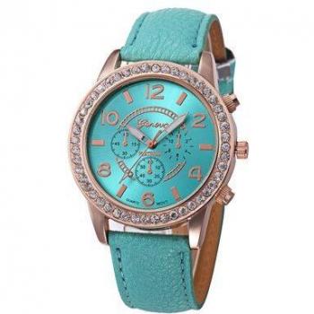 Ladies' Quartz Watch with Crystal Accents and Leather Band