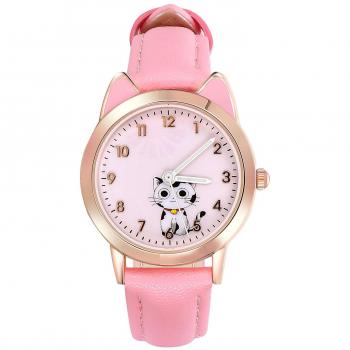 Montre pour enfants avec décoration noctilucente en cuir rose 23.5X2.8CM