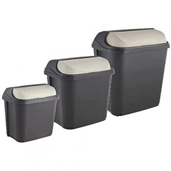 Set 3 Cubo Basura Con Tapa Abatible Keeeper Rasmus Gris Grafito 10/25/50l