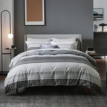 Bedsure Super King Stripe Duvet Cover with 2 Pillowcases, Grey, 260x220cm