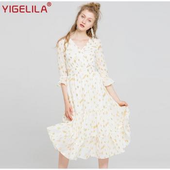 YIGELILA White Embroidered V-Neck A-Line Dress for Women