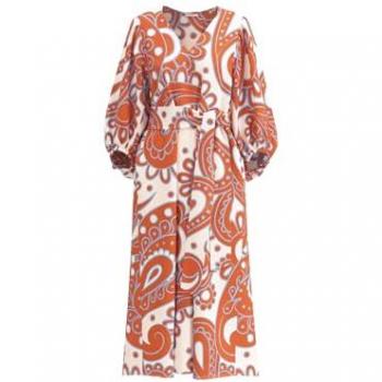 Samtiges Sommerkleid Schwarze Rose, 3/4-Arm, V-Ausschnitt, Paisley‑Muster