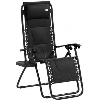 Black Zero Gravity Lounger with Cup Holder and Headrest