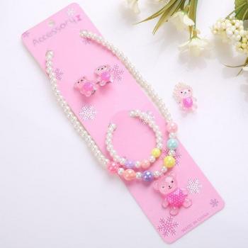 Little Girl's Cartoon Jewelry Set: Necklace, Bracelet, Earrings, Hair Accessories, Ring