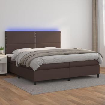 Letto con Materasso a Molle e Illuminazione LED Marrone 200x200 cm