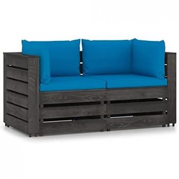 Sofá de Palets de 2 Plazas con Cojines Grises