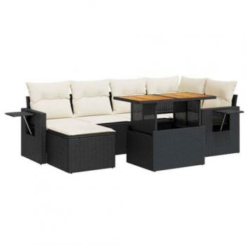 Set di Divani da Giardino 7pz Nero con Cuscini in Polyrattan
