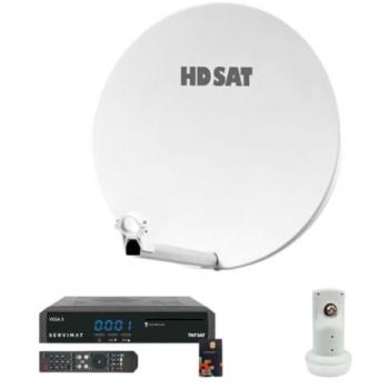 HDSAT Kit Parabole Satellite 60cm Fibre Blanche + LNB Single + Récepteur Vega 3