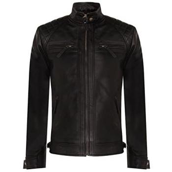 Vintage Leather Quilted Biker Jacket-Monaco