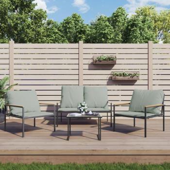 3 Piece Anthracite Steel Patio Lounge Set with Cushions