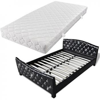 Schwarzes Doppelbett Polsterbett mit Lebensmitte (Kunstleder) – 140×200 cm