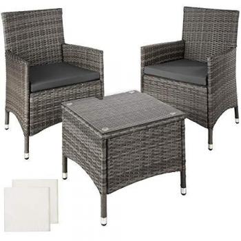Set giardino rattan alluminio Athen 2 sedie tavolo grigio