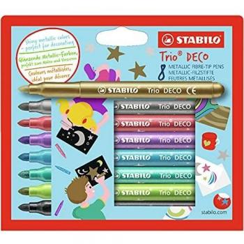 STABILO TRIO DECO METALLIC FELT TIP PEN PACK OF 8 ASSORTED COLOURS