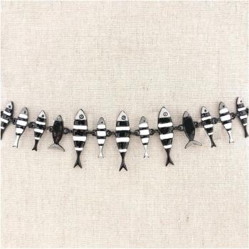 Braccialetto Designer Les Trésors De Lily R6101 Lilipoupettes Sardine Nero Bianco 33x8mm