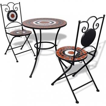 Ensemble de 3 pièces de mobilier de jardin avec table et chaises en terre cuite et carreaux de céramique blancs, vidaXL