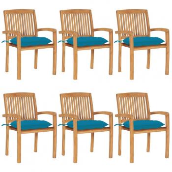 VidaXL Stapelbare Teak Gartenstühle mit Kissen 6 Stk