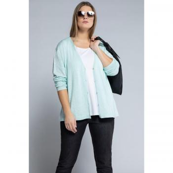 Cardigan donna oversize turchese, foderato in misto lino/cotone, taglia 60/62