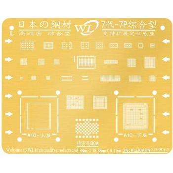 Pochoir rework WL‑BGA multi modèles iPhone (5s,6,7,8,X,XR,XS,MAX) – treillis acier, CPU, réparation IC